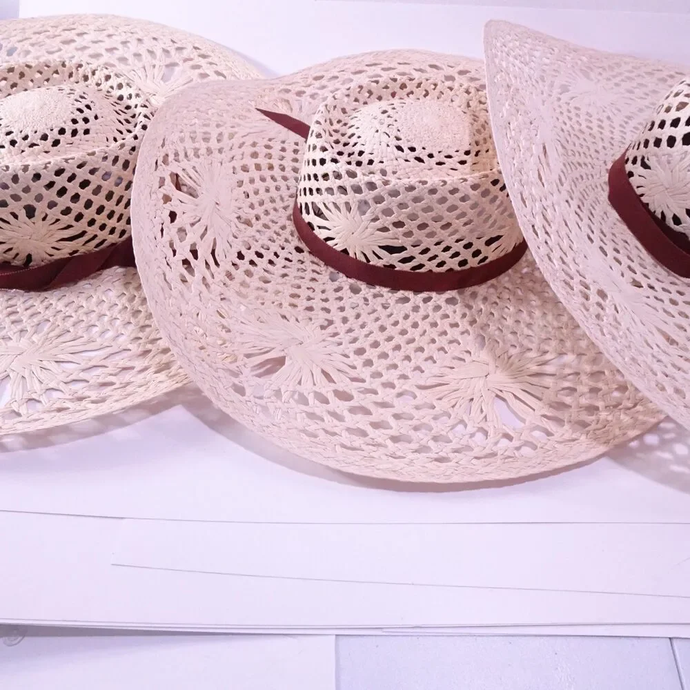 Veronica Beard Meringue Raffia Straw Wide Brim Sun Hat Natural S M NWT 298 - Picture 9 of 15